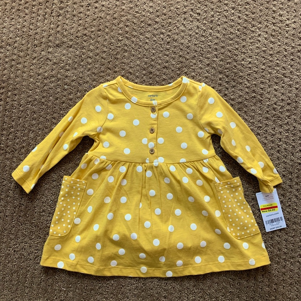 Yellow dress with white polka dots and unattached yellow bloomer.
